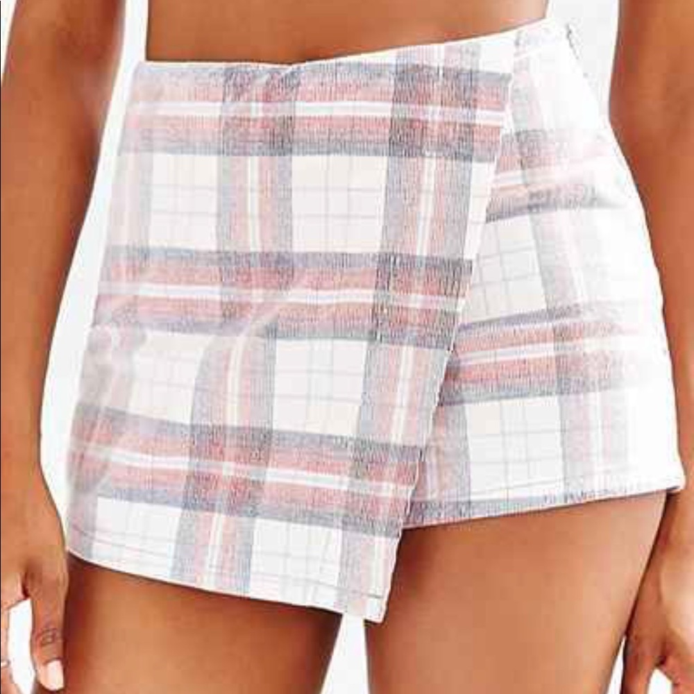 Plaid Wrap Mini Skort in White and Pink